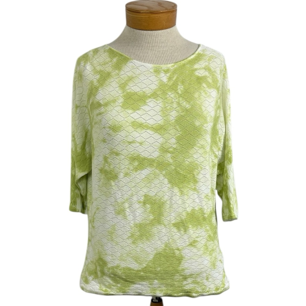 Catherine Malandrino Med Green and White Tie-Dye 3/4 Sleeve Sweater